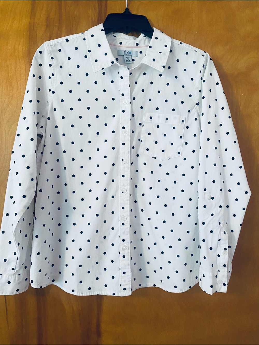Croft & barrow White Button-Down Shirt with Black Polka Dots